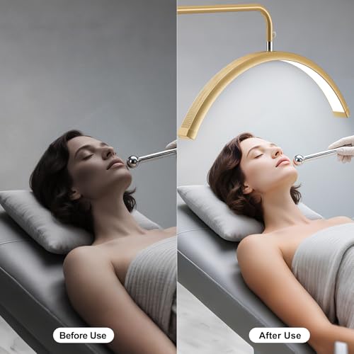 AURELLE Half Moon Lash Light - Adjustable LED Floor Lamp with 4X Magnifier & Phone Holder - Gold
