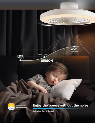 Orison 19.7-inch White Low Profile Ceiling Fan with Lights & Remote - Smart Flush Mount