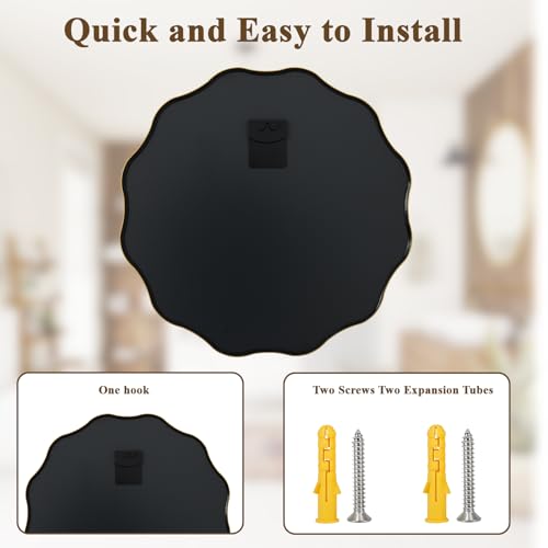 VooBang 24-Inch Gold Scalloped Wavy Edge Round Wall Mirror - Vintage Style