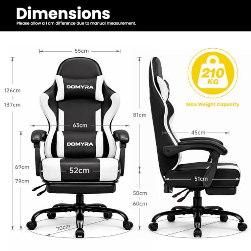 VOYADOTE Gaming Chair with Footstool, Ergonomic Lumbar Support, Deep Black