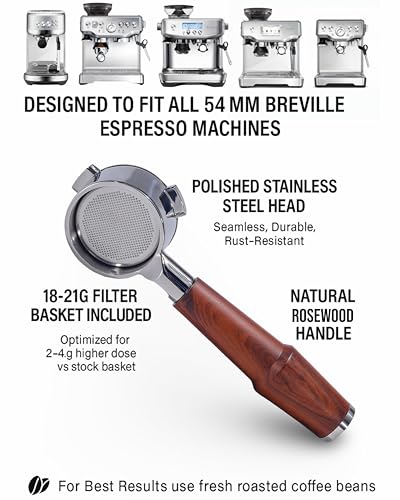 54mm Bottomless Portafilter with Rosewood Handle for Breville Espresso Machines - Knodos