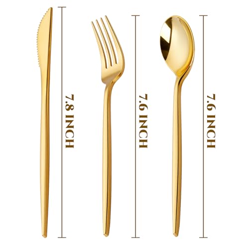 Gold Disposable Plastic Silverware Set - Heavy Duty 300 Pieces for Parties & Weddings