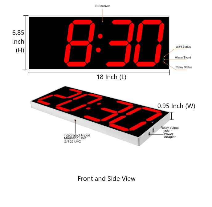 West Ocean Large Red WiFi Digital Wall Clock 6-inch LED Countdown & DST