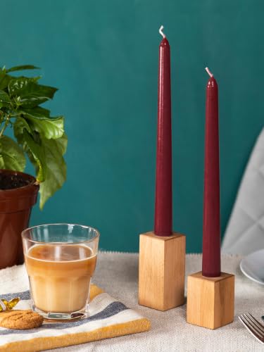 CANDWAX 12 inch Burgundy Taper Candle Set of 12 - Unscented, Dripless Smokeless for Christmas & Dinner Table Centerpieces