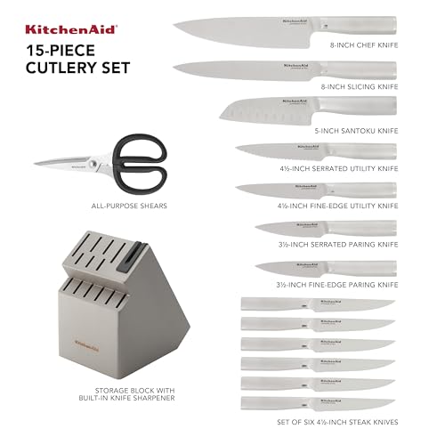 KitchenAid Gourmet 14-Piece Knife Set with Built-In Sharpener - Stainless Steel