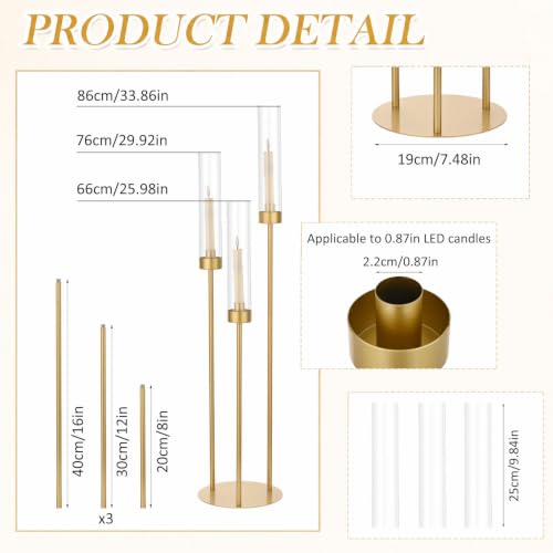 Vincidern 34in 2-Pack Gold 3-Arm Candelabra Centerpieces for Tables (Gold, 2 pcs)