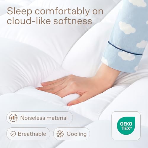 White Twin XL Mattress Topper - Ultra Soft & Cooling Support, Adjustable Straps