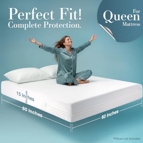 Queen Mattress Protector 2 Pack Waterproof Zippered Encasements - Utopia Bedding