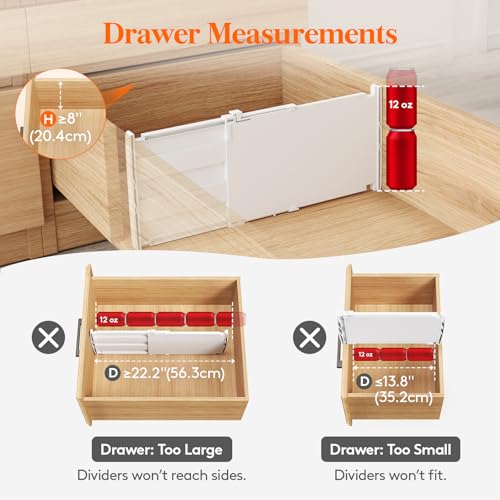 Adjustable 8-Inch Drawer Dividers for Deep Closet and Kitchen Drawers - 13.8-22.2 Inch, 4 Pack