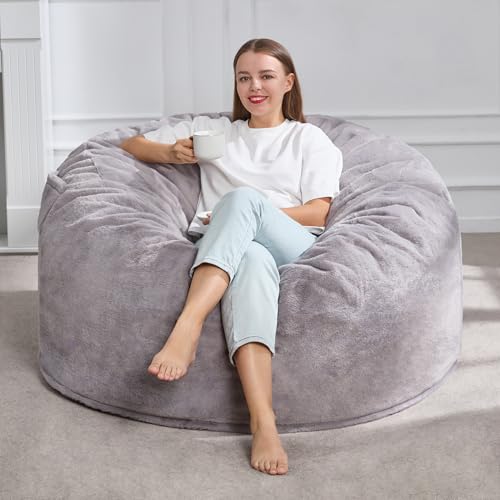 Large Grey Bean Bag Chair Lounger with Plush Cover & Removable Washable Cover - 4FT