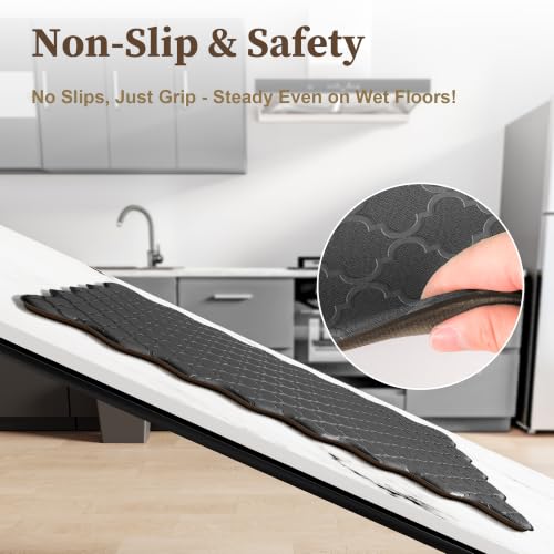 Arenarug 17.3x30 + 17.3x59 Inch Black Scalloped Kitchen Mat Set - Waterproof & Anti-Fatigue