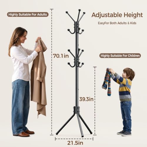 HYSEYY Coat Rack Freestanding,Metal Tree for Entryway with 12 Hooks