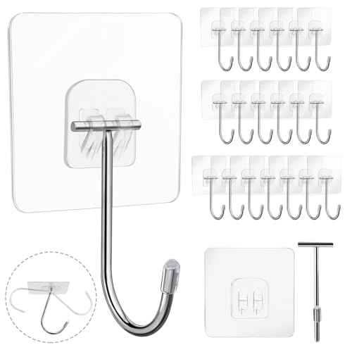 20 Pack Large Adhesive Hooks for Hanging Heavy Duty 44 lb(MAX) Christmas Fall Halloween Wreath Hangers Ornament Hooks Sticky for Wall No Damage Towel Picture Key Shower Siding Stocking Garland Strips