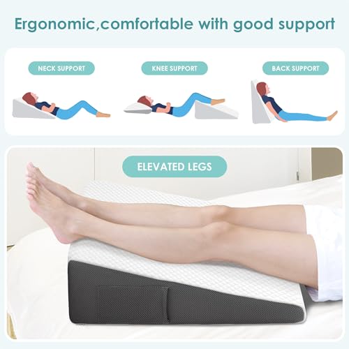 Cozymaker 7.5-inch White-Grey Triangle Bed Wedge Pillow for Sleeping & Support