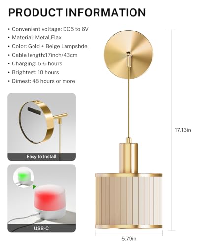 SAIMAND Set of 2 Gold and Beige Wireless Rechargeable Wall Sconces with Adjustable RGB Colors