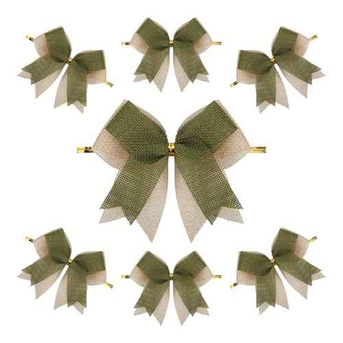 12 Pcs Double-Layered Burlap Bows 4 Inch Hanging Bows Rustic Bow Decor for Christmas Trees Holiday Farmhouse Fall Wreath Decoration (Sage Green)