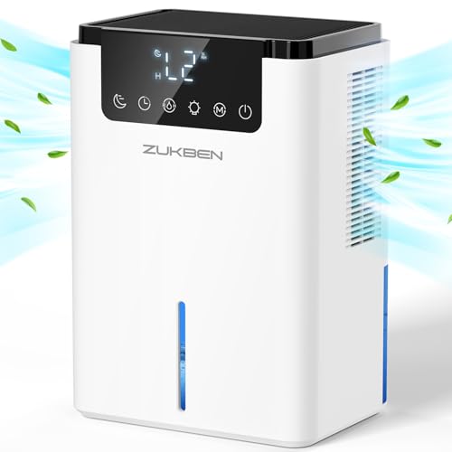 ZUKBEN 2200ML Home Dehumidifier with 75oz Water Tank, 2 Modes, Auto Shut Off & Ambient Light