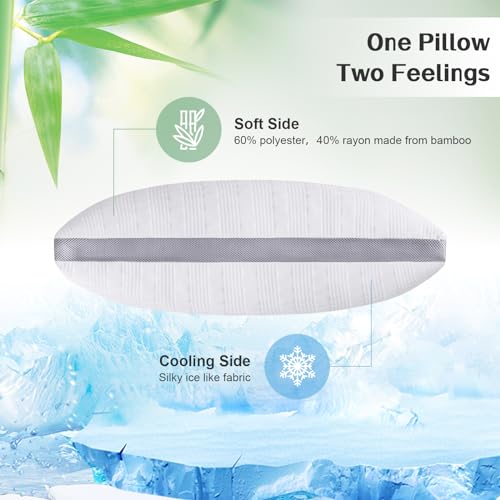 Queen Size Cooling Gusseted Pillow Set of 2 - Adjustable Memory Foam Support