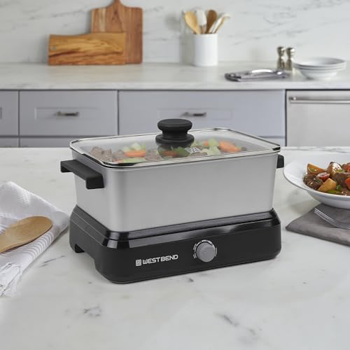 West Bend 5-Quart Large Capacity Slow Cooker with Non-Stick Pot & Griddle Base