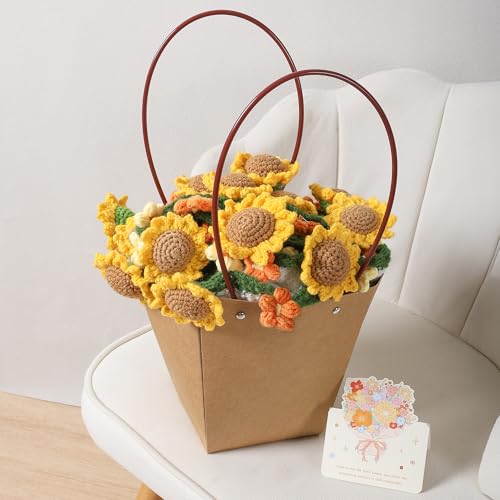 Sunflowers Crochet Blanket - 43 Inch Yellow Sunflower Throw with Floral Bouquet Design