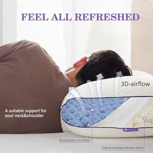 HOMELAB Queen Adjustable Memory Foam Pillows 2-Pack with Removable Cover – White, Cooling & Supportive
