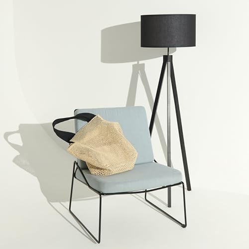 Dimmable Mid Century Tripod Floor Lamp with Solid Wood Legs - Black - Eden Variation