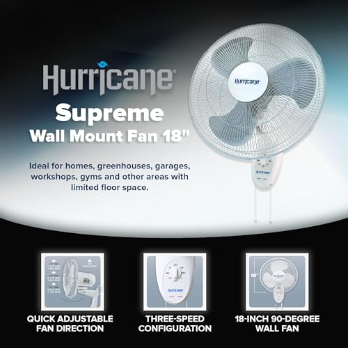 Hurricane Supreme 18-Inch Wall-Mount Oscillating Fan - 3 Speed Indoor Fan Pack