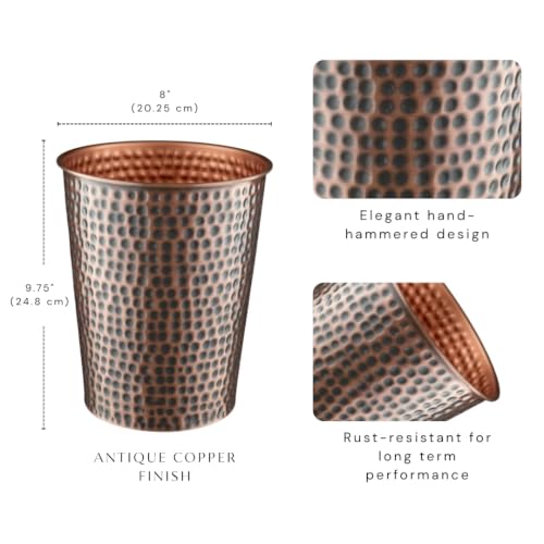 Metal Bathroom Trash Can - Hand Hammered Antique Copper Wastebasket, Small Bedroom & Office Bin - Monarch Abode