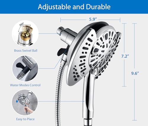 INAVAMZ 2-in-1 Shower Head with Handheld Combo Silver 2.5 GPM, Oval
