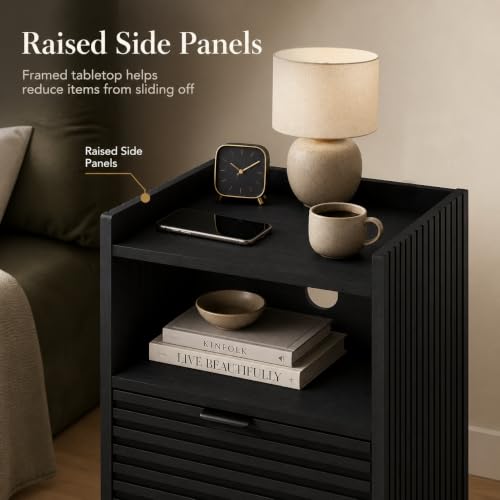 Black Oak Nightstand with Drawer - Modern End Table by Bon Augure
