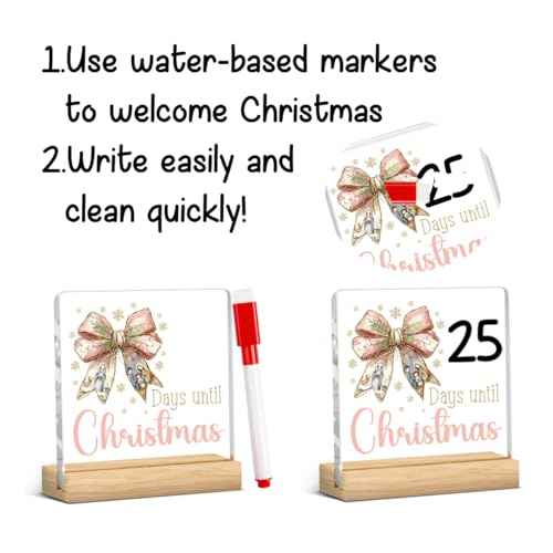 Funny Days Till Christmas Countdown Sign Christmas Countdown Calendar Acrylic Decor Xmas Vacation Sign Jesus Christian Coquette Bow 4 x 4 Inch