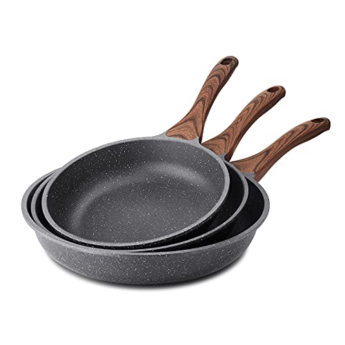 SENSARTE Nonstick Granite Frying Pan Set 3 Sizes Gray - Induction Compatible