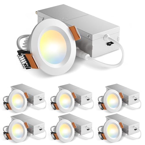 6 Pack 2 Inch Dimmable LED Recessed Ceiling Lights with 5 CCT Slim Canless Design