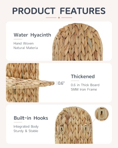 Set of 2 Wicker Wall Plant Holders - Rattan Boho Wall Shelves for Indoor Decor