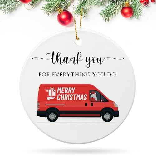 Christmas Mailman Gift Mail Carrier Ceramic Ornament Mail Truck Ornament Thank You for Everything You Do Christmas Tree Decoration Mail Driver Appreciation Gift for Postal Worker