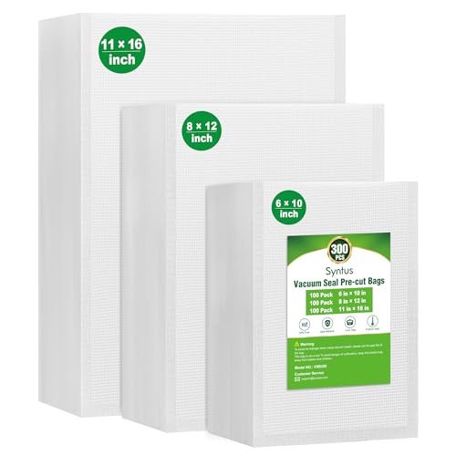 Syntus 300 Pcs Vacuum Sealer Bags Set, BPA Free, Includes 6x10, 8x12 & 11x16 Sizes