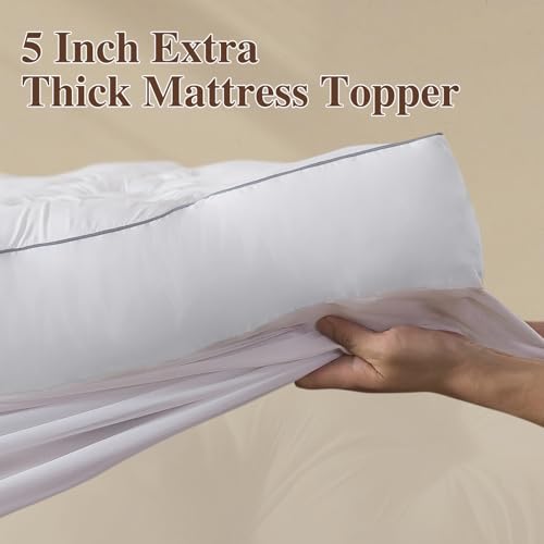 White 5 Inch Memory Foam Mattress Topper Queen Deep Pocket - Breathable, Supportive
