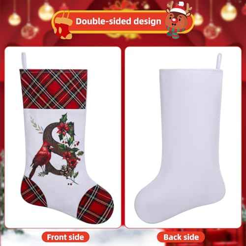 20 Inch Personalized Christmas Stockings,Cardinal Design, Initial Monogram Stockings for Fireplace Hanging Decor, Family, Letter L