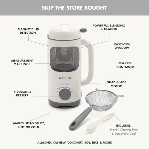 GreenPan Nut Milk Maker Machine 30oz - 15-in-1 Plant-Based Cream, Self-Clean, Delay Start
