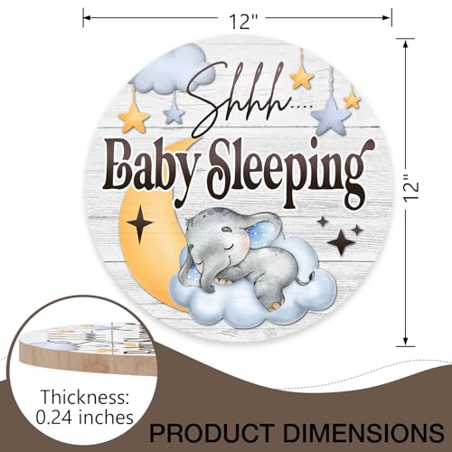 Shhh Baby Sleeping Front Door Sign, Elephant Moon Cloud Stars Wood Door Hanger Nursery Kids Bedroom Decor, Infant Toddler Baby Boy Girl Room Rustic Wooden Wreath Indoor Wall Hanging Decoration