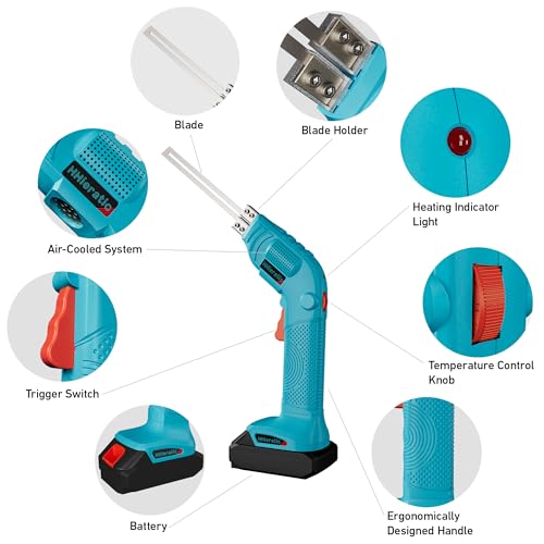 Cordless Hot Knife with Battery & 6 Blade Set for Foam, Fabric, Rubber Cutting