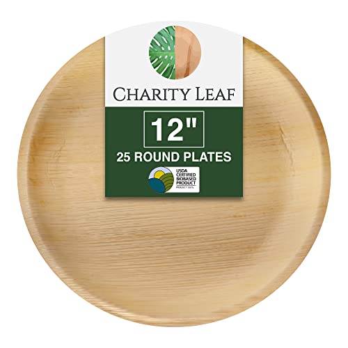 Charity Leaf 12-Inch Disposable Bamboo Plates - 25 Pieces, Eco-Friendly Serving Platters