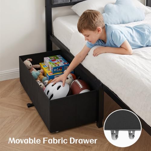 OLEVS Twin Size Bed Frame with Large Storage Drawer, Charging Station & RGB LED Lights - Dark Grey