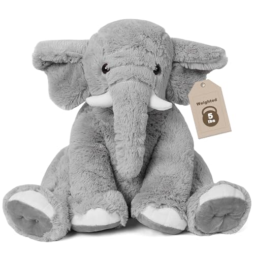 JellyMallow Gray Elephant Weighted Stuffed Animal 5 lbs, 16-Inch Plush Toy