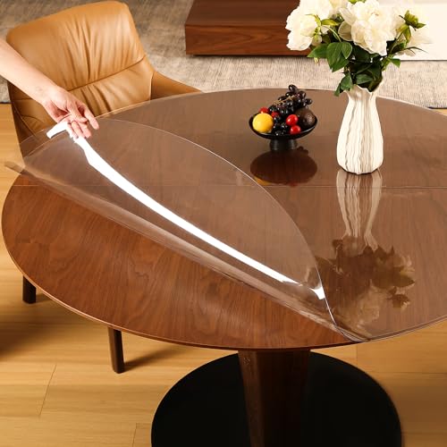 60 Inch Clear Round Table Cover Protector - 2.0mm Plastic Desk Mat, Waterproof & Scratch-Resistant