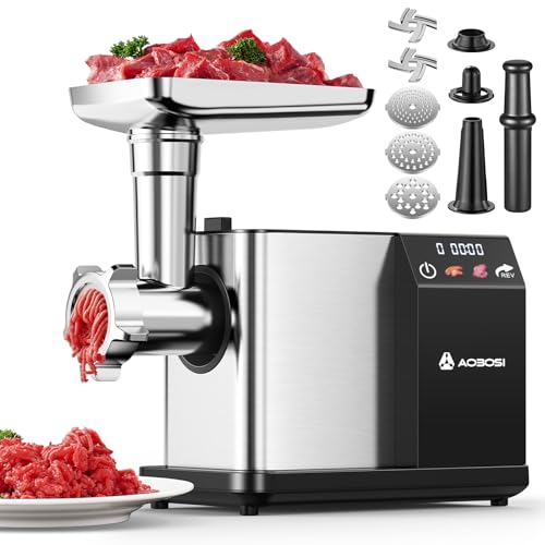 AAOBOSI Silver Electric Meat Grinder 3000W, 3 Speed Touch Screen Control