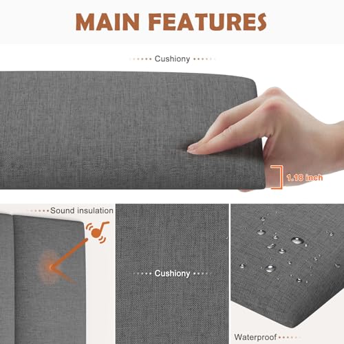 Queen Fabric Dark Grey Wall Mounted Headboard Peel and Stick Panels - IFNOW Variation