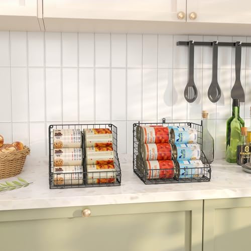 S-4 Pack Stackable Can Organizer for Pantry with Adjustable Dividers - Metal Wire Cans Storage Dispenser