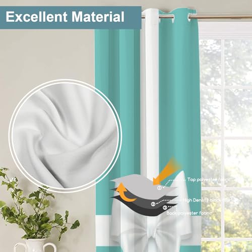 Shrahala 2-Pack White Turquoise Blackout Curtains 52x84 in Grommet Top Thermal Room Darkening