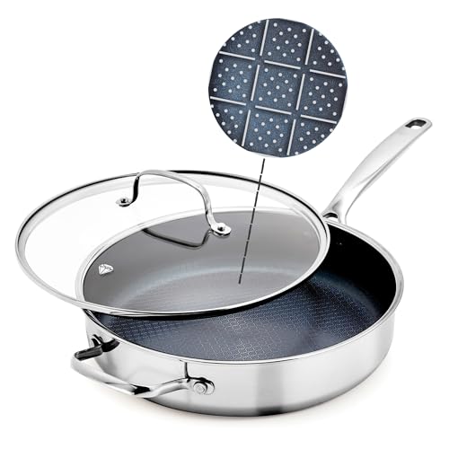 4QT Nonstick Stainless Steel Saute Pan with Glass Lid - Diamond Bond Hybrid, Induction Ready, Dishwasher Safe